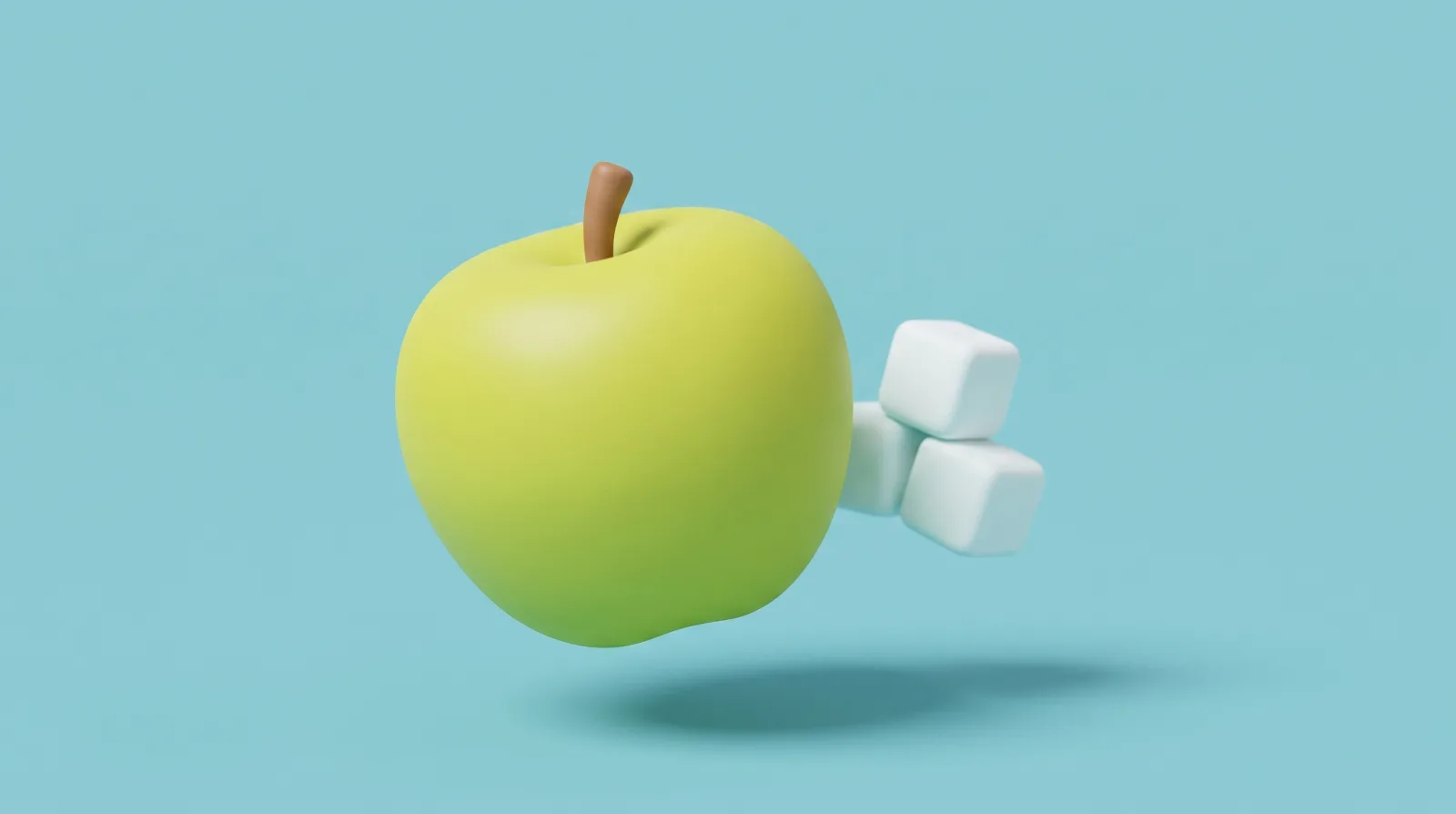 Ilustración de una manzana verde frente a unos terrones de azúcar